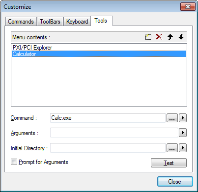 Calculator inserted in the Menu contents list